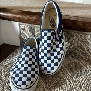 Vans blue and White Checkered Slip-Ons
